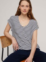 Gemusterte Kurzambluse aus nachhaltiger Viskose - Frauen - navy white stripe Gemusterte Kurzambluse aus nachhaltiger Viskose - Frauen - navy white stripe - 5 - TOM TAILOR Denim