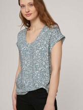 Gemusterte Kurzambluse aus nachhaltiger Viskose - Frauen - mineral blue flower print Gemusterte Kurzambluse aus nachhaltiger Viskose - Frauen - mineral blue flower print - 5 - TOM TAILOR Denim