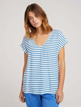 Patterned short-sleeved blouse with cut-out details - Women - mid blue white stripe Patterned short-sleeved blouse with cut-out details - Women - mid blue white stripe - 1 - TOM TAILOR Denim