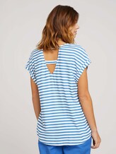 Patterned short-sleeved blouse with cut-out details - Women - mid blue white stripe Patterned short-sleeved blouse with cut-out details - Women - mid blue white stripe - 2 - TOM TAILOR Denim