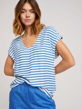 Patterned short-sleeved blouse with cut-out details - Women - mid blue white stripe Patterned short-sleeved blouse with cut-out details - Women - mid blue white stripe - 5 - TOM TAILOR Denim