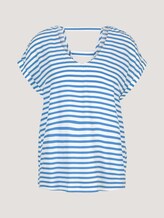 Patterned short-sleeved blouse with cut-out details - Women - mid blue white stripe Patterned short-sleeved blouse with cut-out details - Women - mid blue white stripe - 7 - TOM TAILOR Denim