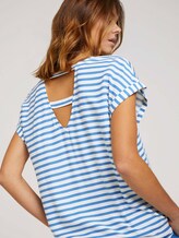 Patterned short-sleeved blouse with cut-out details - Women - mid blue white stripe Patterned short-sleeved blouse with cut-out details - Women - mid blue white stripe - 9 - TOM TAILOR Denim