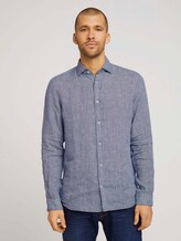 gemustertes Hemd mit Leinen - Männer - navy white houndstooth gemustertes Hemd mit Leinen - Männer - navy white houndstooth - 1 - TOM TAILOR