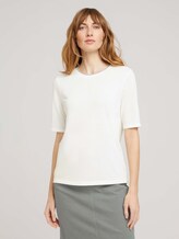 Basic T-Shirt mit Rippbündchen - Frauen - Whisper White Basic T-Shirt mit Rippbündchen - Frauen - Whisper White - 1 - TOM TAILOR