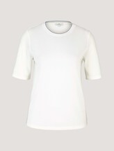 Basic T-Shirt mit Rippbündchen - Frauen - Whisper White Basic T-Shirt mit Rippbündchen - Frauen - Whisper White - 7 - TOM TAILOR