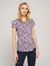 Henley T-Shirt mit Raffungen - Frauen - offwhite floral design Henley T-Shirt mit Raffungen - Frauen - offwhite floral design - 1 - TOM TAILOR