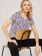 Gemustertes T-Shirt mit elastischem Bund - Frauen - offwhite floral design Gemustertes T-Shirt mit elastischem Bund - Frauen - offwhite floral design - 5 - TOM TAILOR