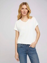 Strukturiertes T-Shirt mit V-Ausschnitt - Frauen - Whisper White Strukturiertes T-Shirt mit V-Ausschnitt - Frauen - Whisper White - 1 - TOM TAILOR
