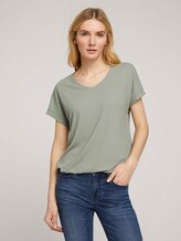 Strukturiertes T-Shirt mit V-Ausschnitt - Frauen - Prairie Grass Green Strukturiertes T-Shirt mit V-Ausschnitt - Frauen - Prairie Grass Green - 1 - TOM TAILOR