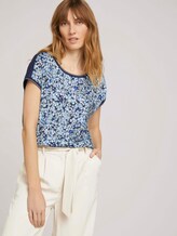 Gemustertes T-Shirt im Materialmix - Frauen - navy floral design Gemustertes T-Shirt im Materialmix - Frauen - navy floral design - 5 - TOM TAILOR