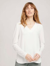 Langarmshirt mit V-Ausschnitt im Materialmix - Frauen - Whisper White Langarmshirt mit V-Ausschnitt im Materialmix - Frauen - Whisper White - 1 - TOM TAILOR
