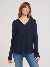Langarmshirt mit V-Ausschnitt im Materialmix - Frauen - Sky Captain Blue Langarmshirt mit V-Ausschnitt im Materialmix - Frauen - Sky Captain Blue - 1 - TOM TAILOR