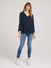 Langarmshirt mit V-Ausschnitt im Materialmix - Frauen - Sky Captain Blue Langarmshirt mit V-Ausschnitt im Materialmix - Frauen - Sky Captain Blue - 3 - TOM TAILOR