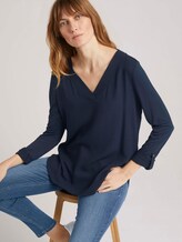Langarmshirt mit V-Ausschnitt im Materialmix - Frauen - Sky Captain Blue Langarmshirt mit V-Ausschnitt im Materialmix - Frauen - Sky Captain Blue - 5 - TOM TAILOR