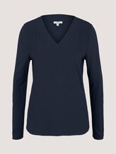 Langarmshirt mit V-Ausschnitt im Materialmix - Frauen - Sky Captain Blue Langarmshirt mit V-Ausschnitt im Materialmix - Frauen - Sky Captain Blue - 7 - TOM TAILOR