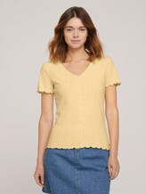 Ripp T-Shirt mit Knopfleiste - Frauen - soft yellow Ripp T-Shirt mit Knopfleiste - Frauen - soft yellow - 1 - TOM TAILOR Denim