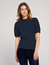 Ripp T-Shirt mit Ballonärmeln - Frauen - Sky Captain Blue Ripp T-Shirt mit Ballonärmeln - Frauen - Sky Captain Blue - 1 - TOM TAILOR Denim