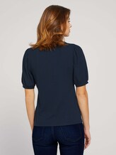 Ripp T-Shirt mit Ballonärmeln - Frauen - Sky Captain Blue Ripp T-Shirt mit Ballonärmeln - Frauen - Sky Captain Blue - 2 - TOM TAILOR Denim