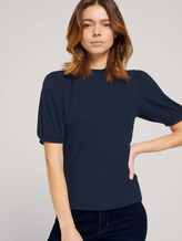 Ripp T-Shirt mit Ballonärmeln - Frauen - Sky Captain Blue Ripp T-Shirt mit Ballonärmeln - Frauen - Sky Captain Blue - 5 - TOM TAILOR Denim