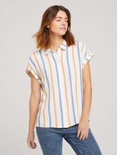 Kurzarm Hemdbluse mit Streifenstruktur - Frauen - creme yellow blue stripe Kurzarm Hemdbluse mit Streifenstruktur - Frauen - creme yellow blue stripe - 1 - TOM TAILOR Denim