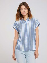 Kurzarm Hemdbluse mit Streifenstruktur - Frauen - mid blue white stripe Kurzarm Hemdbluse mit Streifenstruktur - Frauen - mid blue white stripe - 1 - TOM TAILOR Denim