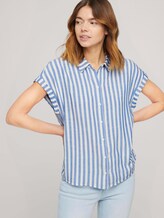 Kurzarm Hemdbluse mit Streifenstruktur - Frauen - mid blue white stripe Kurzarm Hemdbluse mit Streifenstruktur - Frauen - mid blue white stripe - 5 - TOM TAILOR Denim