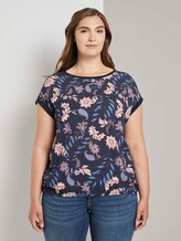 Gemustertes T-Shirt im Materialmix - Frauen - navy floral design Gemustertes T-Shirt im Materialmix - Frauen - navy floral design - 1 - My True Me