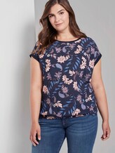 Gemustertes T-Shirt im Materialmix - Frauen - navy floral design Gemustertes T-Shirt im Materialmix - Frauen - navy floral design - 5 - My True Me