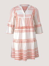 gemustertes Kleid mit Volants und Raffungen - Frauen - white orange large ikat design gemustertes Kleid mit Volants und Raffungen - Frauen - white orange large ikat design - 7 - My True Me