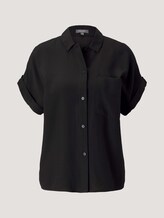 Short-sleeved shirt blouse with a chest pocket - Women - deep black Short-sleeved shirt blouse with a chest pocket - Women - deep black - 7 - Mine to five
