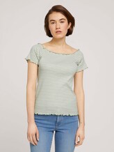 Schulterfreies Carmen T-Shirt mit Streifen - Frauen - green white stripe Schulterfreies Carmen T-Shirt mit Streifen - Frauen - green white stripe - 1 - TOM TAILOR Denim