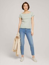 Schulterfreies Carmen T-Shirt mit Streifen - Frauen - green white stripe Schulterfreies Carmen T-Shirt mit Streifen - Frauen - green white stripe - 3 - TOM TAILOR Denim