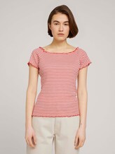Schulterfreies Carmen T-Shirt mit Streifen - Frauen - coral white stripe Schulterfreies Carmen T-Shirt mit Streifen - Frauen - coral white stripe - 1 - TOM TAILOR Denim