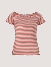 Schulterfreies Carmen T-Shirt mit Streifen - Frauen - coral white stripe Schulterfreies Carmen T-Shirt mit Streifen - Frauen - coral white stripe - 7 - TOM TAILOR Denim
