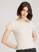 Cropped Carmen T-Shirt mit Raffungen - Frauen - soft creme beige Cropped Carmen T-Shirt mit Raffungen - Frauen - soft creme beige - 1 - TOM TAILOR Denim