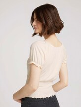 Cropped Carmen T-Shirt mit Raffungen - Frauen - soft creme beige Cropped Carmen T-Shirt mit Raffungen - Frauen - soft creme beige - 2 - TOM TAILOR Denim