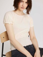 Cropped Carmen T-Shirt mit Raffungen - Frauen - soft creme beige Cropped Carmen T-Shirt mit Raffungen - Frauen - soft creme beige - 5 - TOM TAILOR Denim
