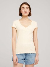 T-Shirt mit Wellensaumkante - Frauen - soft creme beige T-Shirt mit Wellensaumkante - Frauen - soft creme beige - 1 - TOM TAILOR Denim