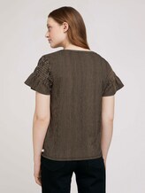 Gestreiftes T-Shirt mit Rüschenärmel - Frauen - black beige structured stripe Gestreiftes T-Shirt mit Rüschenärmel - Frauen - black beige structured stripe - 2 - TOM TAILOR Denim