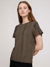 Gestreiftes T-Shirt mit Rüschenärmel - Frauen - black beige structured stripe Gestreiftes T-Shirt mit Rüschenärmel - Frauen - black beige structured stripe - 5 - TOM TAILOR Denim