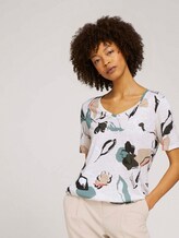 Leinen T-Shirt mit V-Ausschnitt - Frauen - floral design Leinen T-Shirt mit V-Ausschnitt - Frauen - floral design - 5 - Mine to five