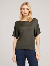 Gestricktes T-Shirt mit kurzen Schlitzen - Frauen - Grape Leaf Green Gestricktes T-Shirt mit kurzen Schlitzen - Frauen - Grape Leaf Green - 1 - TOM TAILOR