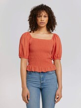 Rüschen Bluse mit Bio-Baumwolle - Frauen - sundown coral Rüschen Bluse mit Bio-Baumwolle - Frauen - sundown coral - 1 - TOM TAILOR Denim