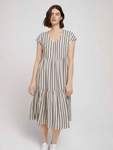 Kurzarm Volant Midikleid mit Leinen - Frauen - black beige stripe Kurzarm Volant Midikleid mit Leinen - Frauen - black beige stripe - 1 - TOM TAILOR Denim