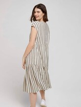Kurzarm Volant Midikleid mit Leinen - Frauen - black beige stripe Kurzarm Volant Midikleid mit Leinen - Frauen - black beige stripe - 2 - TOM TAILOR Denim