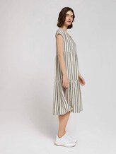 Kurzarm Volant Midikleid mit Leinen - Frauen - black beige stripe Kurzarm Volant Midikleid mit Leinen - Frauen - black beige stripe - 3 - TOM TAILOR Denim