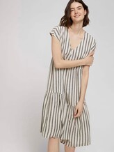 Kurzarm Volant Midikleid mit Leinen - Frauen - black beige stripe Kurzarm Volant Midikleid mit Leinen - Frauen - black beige stripe - 5 - TOM TAILOR Denim