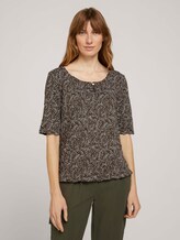 Geknöpftes T-Shirt in Knitteroptik - Frauen - khaki white outline leaves Geknöpftes T-Shirt in Knitteroptik - Frauen - khaki white outline leaves - 1 - TOM TAILOR