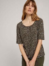 Geknöpftes T-Shirt in Knitteroptik - Frauen - khaki white outline leaves Geknöpftes T-Shirt in Knitteroptik - Frauen - khaki white outline leaves - 5 - TOM TAILOR